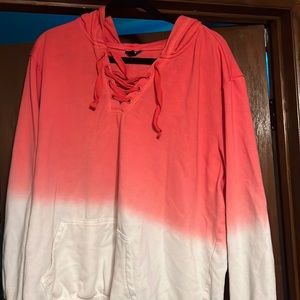 Lace up hoodie soft fleece dip dyed